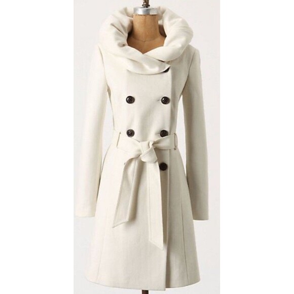 Anthropologie Elevenses Wool Cream Coat Womens 2 - Picture 1 of 12